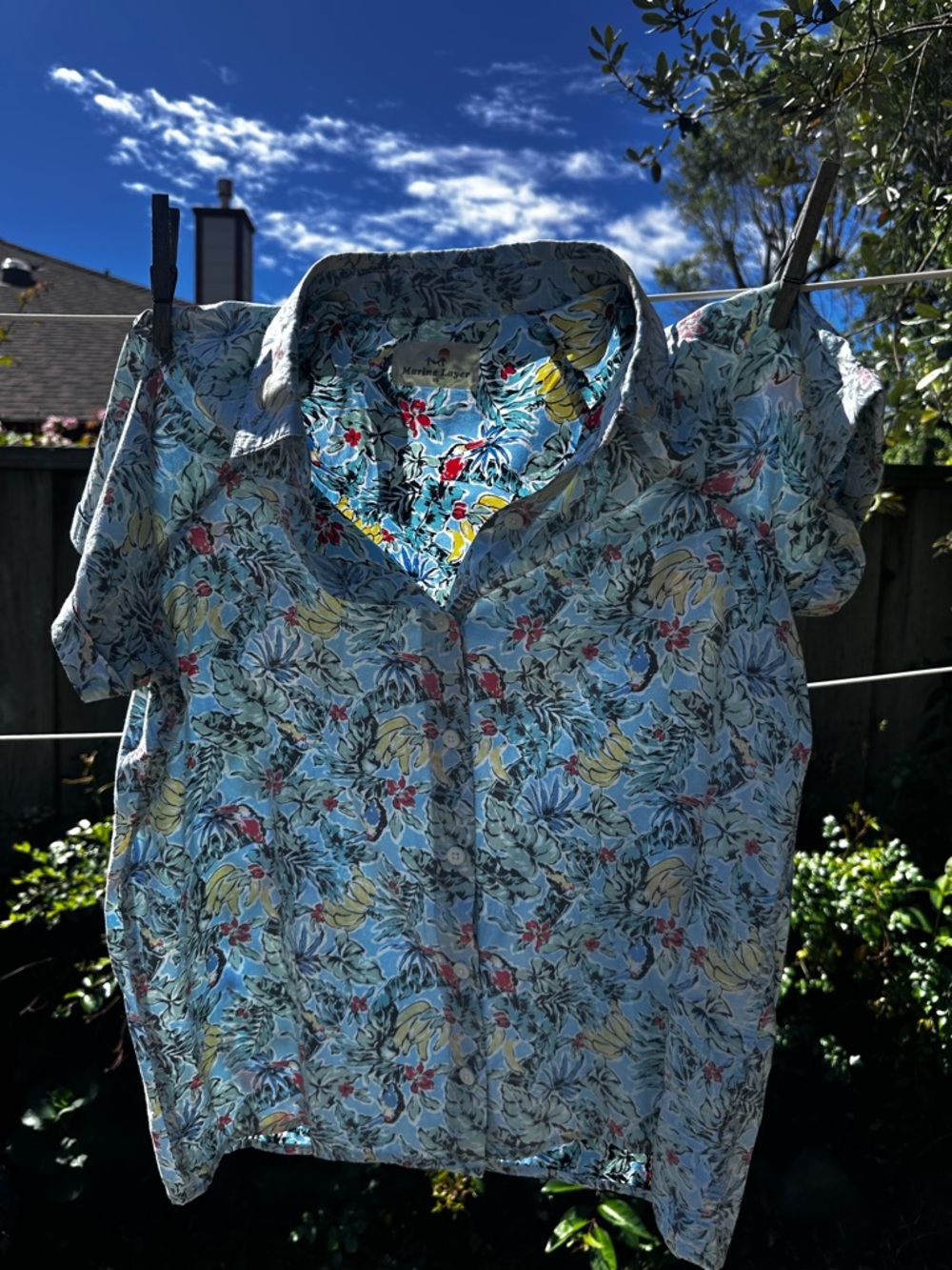 Marine Layer Light Blue Floral Short-Sleeve Blouse